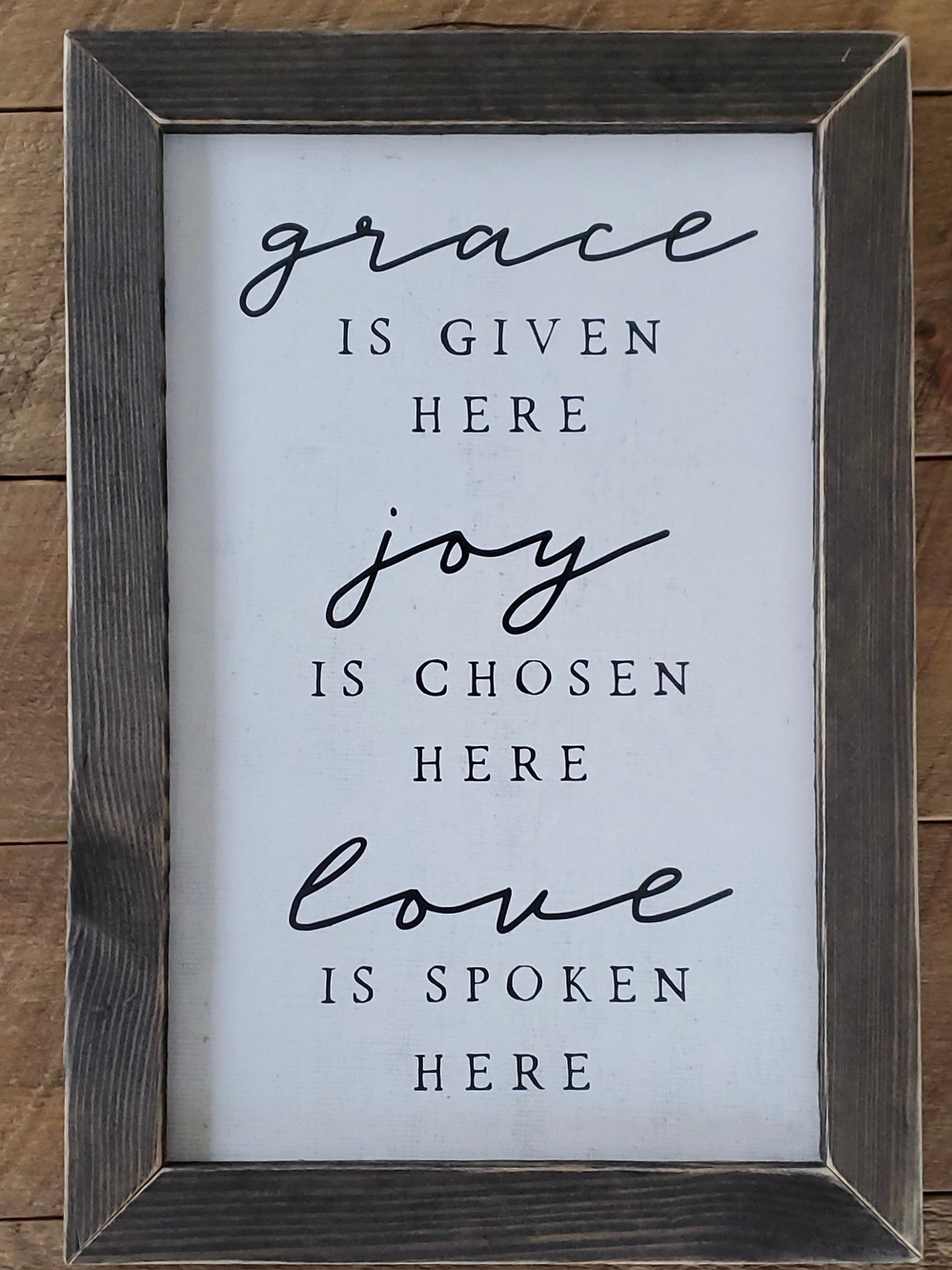 Grace Joy Love Framed Wall Sign - White & Dark Wood